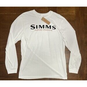 Men’s Simms Fishing Size M Logo Long Sleeve LS Pure White T Shirt NWT